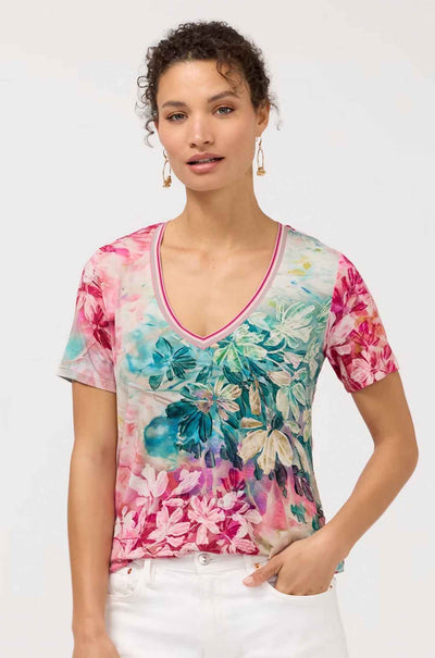 Johnny Was - The Janie Favorite Short Sleeve V Neck Swing Tee in Thousand Petals