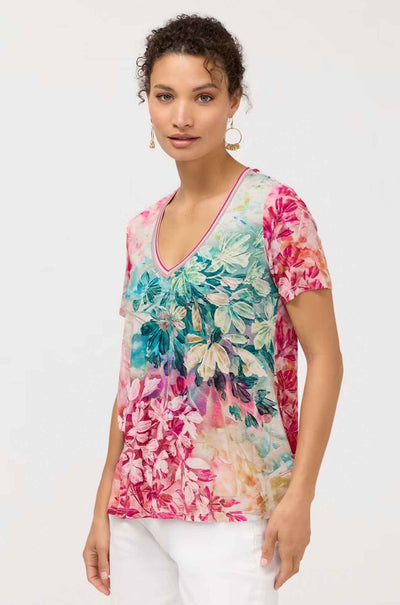 Johnny Was - The Janie Favorite Short Sleeve V Neck Swing Tee in Thousand Petals
