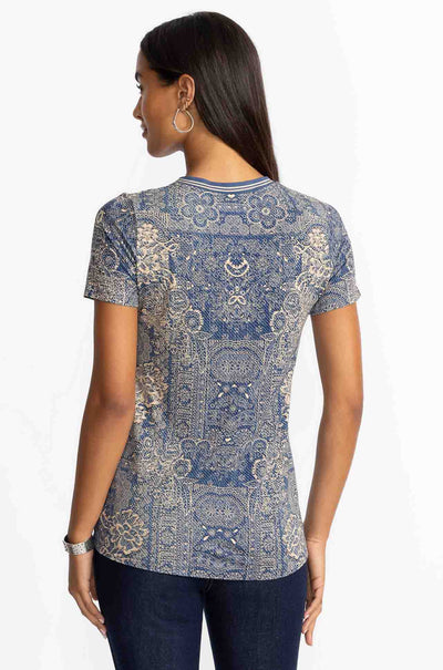 Johnny Was - The Janie Favorite Short Sleeve Crew Neck in Denim Emb Print