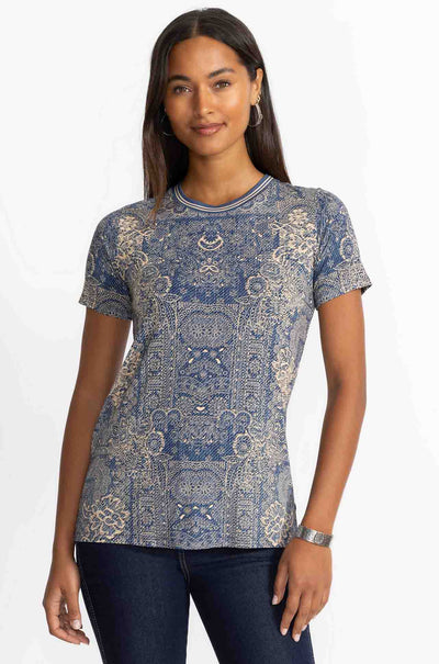 Johnny Was - The Janie Favorite Short Sleeve Crew Neck in Denim Emb Print