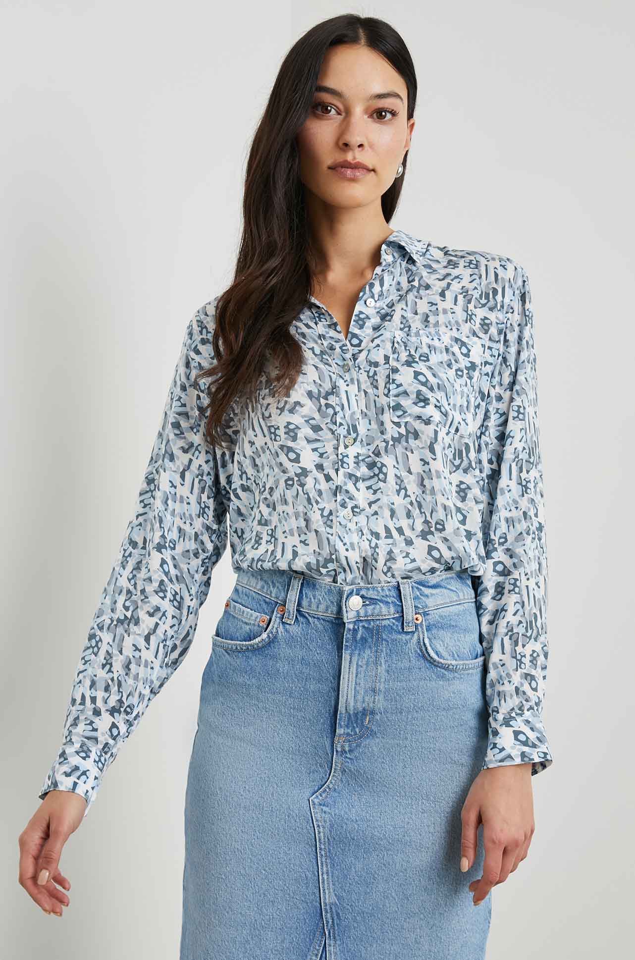 Rails - Josephine L/S Button Down in Blue Abstract