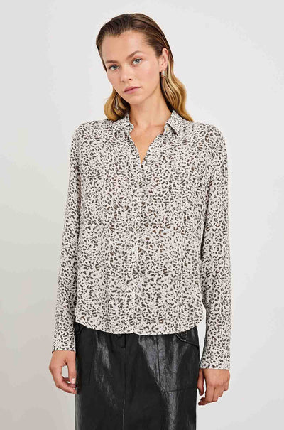 Rails - Josephine L/S Button Down in Charcoal Watercolour Cheetah
