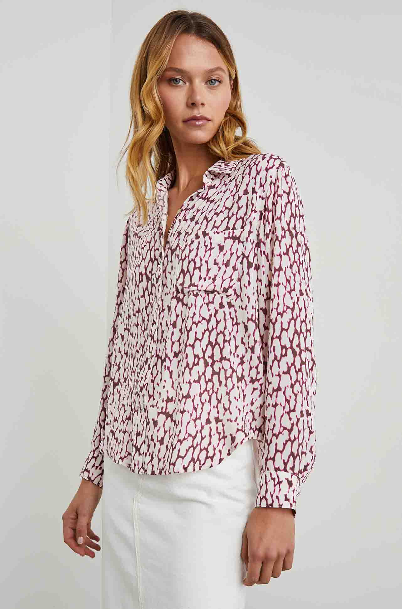 Rails - Josephine L/S Button Down in Pink Static Leopard