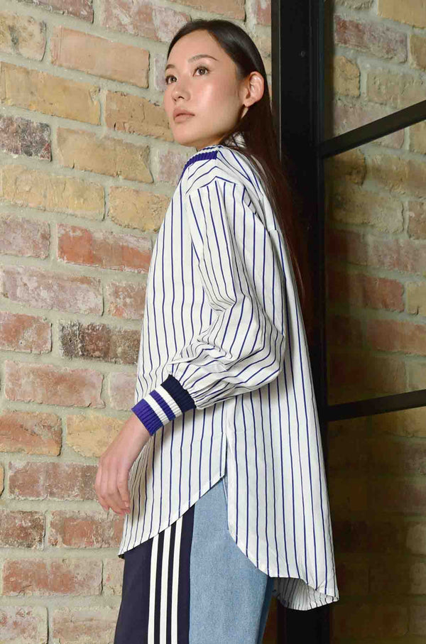 Stripe Rib Shirt – Blue & Grey Marle – By Frankie