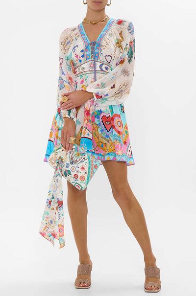 Camilla - Living In Colour Lace Up Front Short Dress