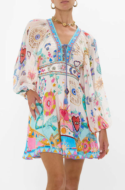 Camilla - Living In Colour Lace Up Front Short Dress