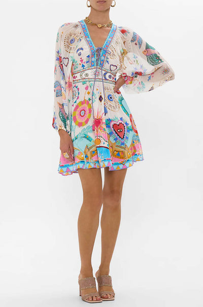 Camilla - Living In Colour Lace Up Front Short Dress