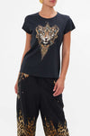 Camilla - Lions Mane Curved Hem Fitted Tee - Black