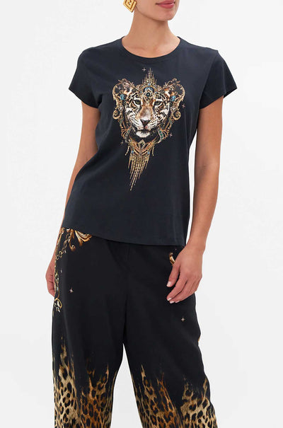 Camilla - Lions Mane Curved Hem Fitted Tee - Black