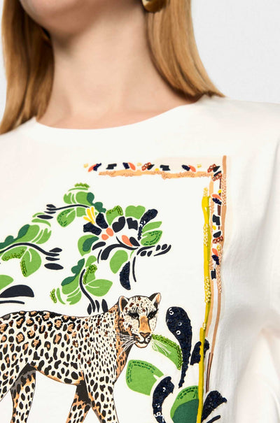 Marc Cain - Leo's Oasis Cotton T-Shirt w/ Leopard Motif