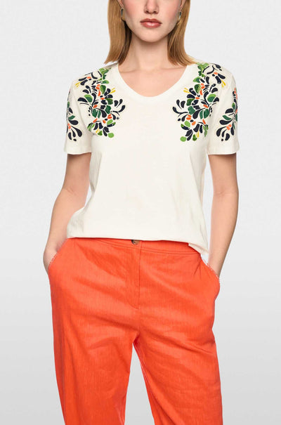 Marc Cain - Leo's Oasis Shirt w/ Hibiscus Print & Sequins