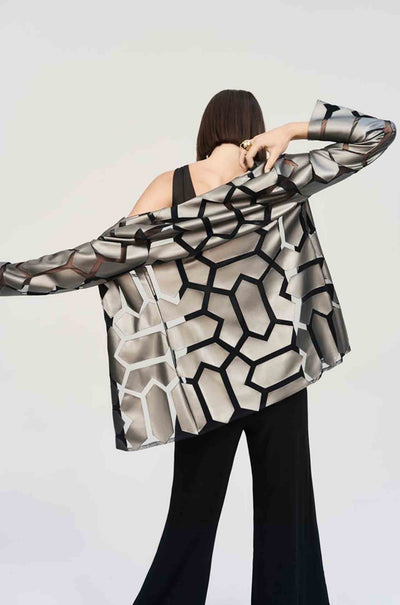 Joseph Ribkoff - Laser-Cut Leatherette on Mesh Jacket in Gunmetal