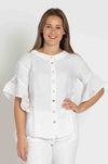 Elisa Cavaletti - Linen Blouse w/ Printed Flounce Sleeve