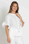 Elisa Cavaletti - Linen Blouse w/ Printed Flounce Sleeve