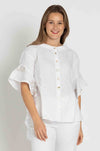 Elisa Cavaletti - Linen Blouse w/ Printed Flounce Sleeve