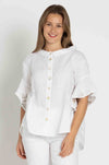 Elisa Cavaletti - Linen Blouse w/ Printed Flounce Sleeve