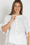 Elisa Cavaletti - Linen Blouse w/ Printed Flounce Sleeve