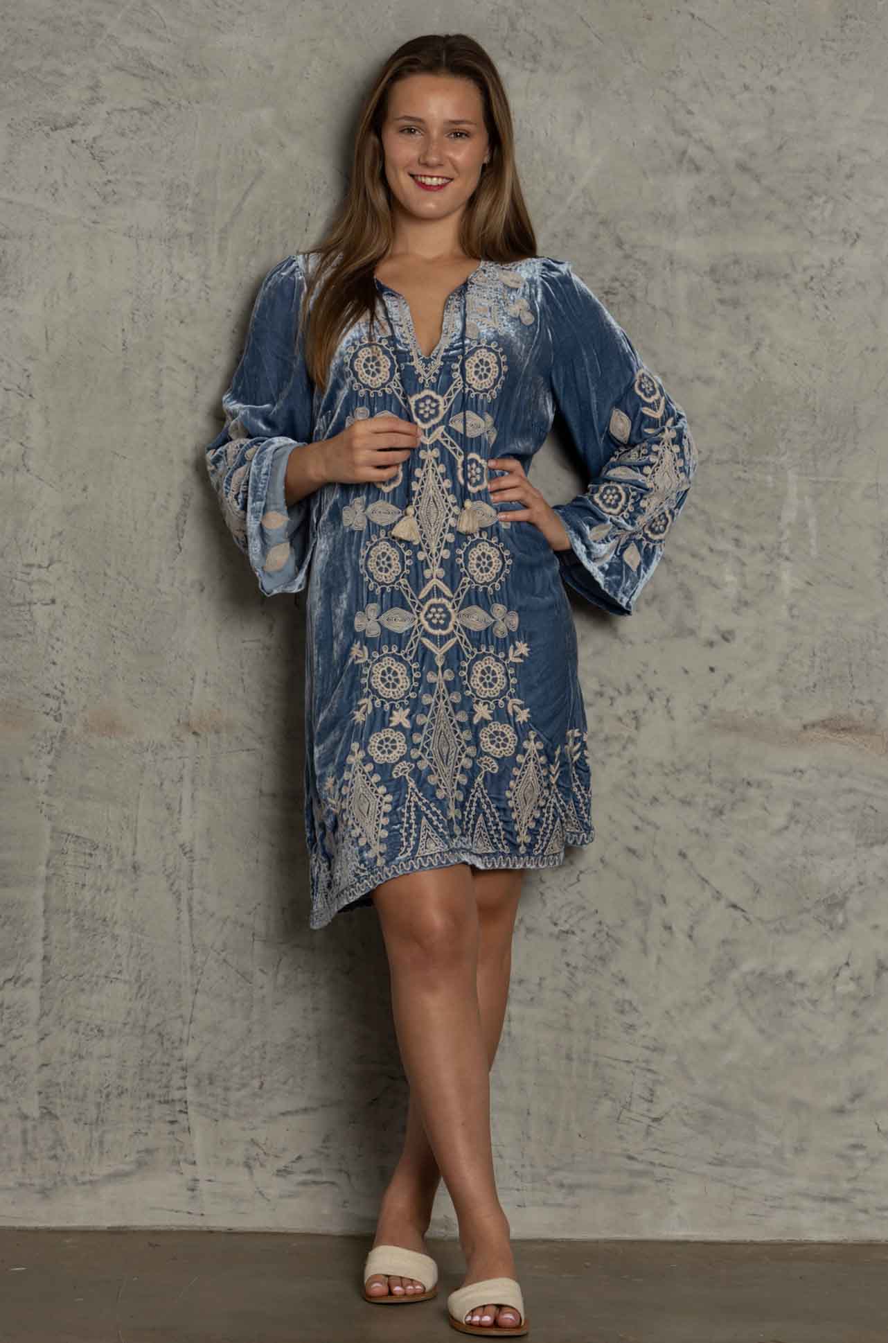 johnny was blue velvet dress VELVET V-NECK DRESS