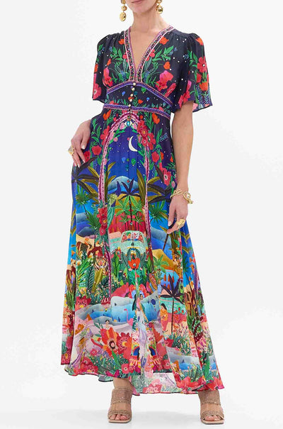 Camilla - Midnight Muses Shaped Waistband Dress with Flutter Sleeves