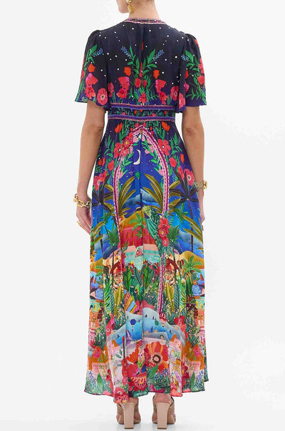 Camilla - Midnight Muses Shaped Waistband Dress with Flutter Sleeves