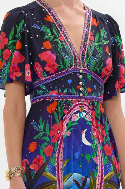 Camilla - Midnight Muses Shaped Waistband Dress with Flutter Sleeves