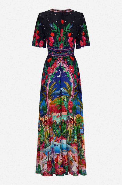 Camilla - Midnight Muses Shaped Waistband Dress with Flutter Sleeves
