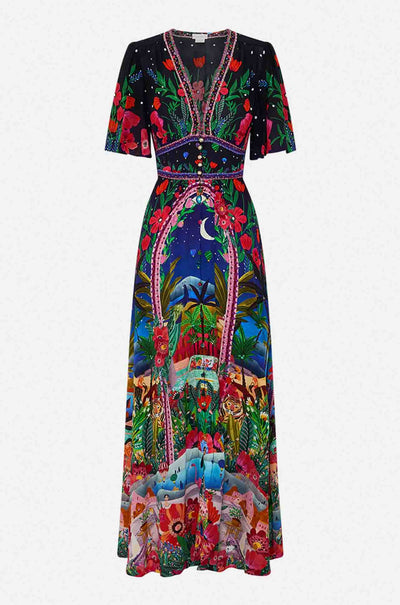 Camilla - Midnight Muses Shaped Waistband Dress with Flutter Sleeves