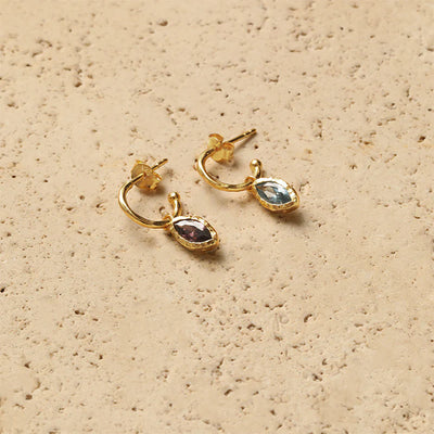 Nicole Fendel - Marquise Earring Aquamarine Huggie in Gold