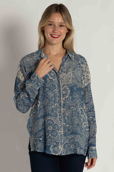 Johnny Was - Martijn Shirt in Denim Embroidery