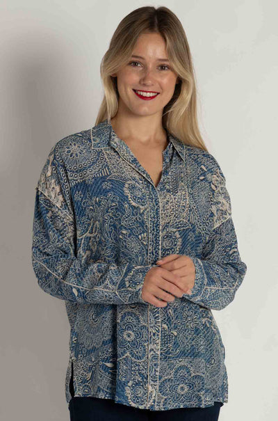 Johnny Was - Martijn Shirt in Denim Embroidery