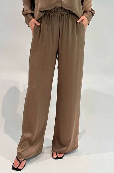 Mela Purdie - Maxi Pace Pant in Mirror Satin in Sepia