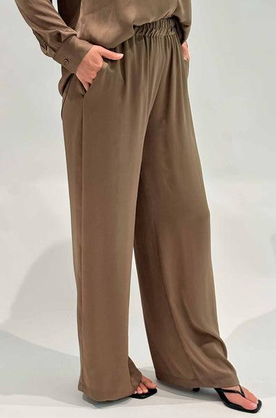 Mela Purdie - Maxi Pace Pant in Mirror Satin in Sepia