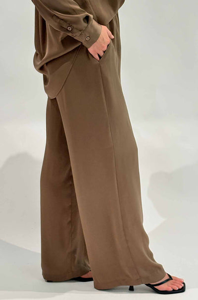 Mela Purdie - Maxi Pace Pant in Mirror Satin in Sepia