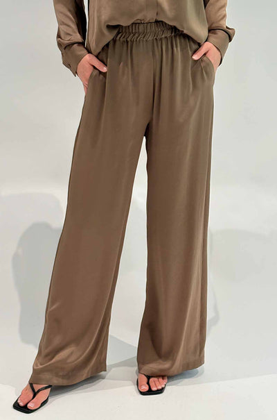 Mela Purdie - Maxi Pace Pant in Mirror Satin in Sepia