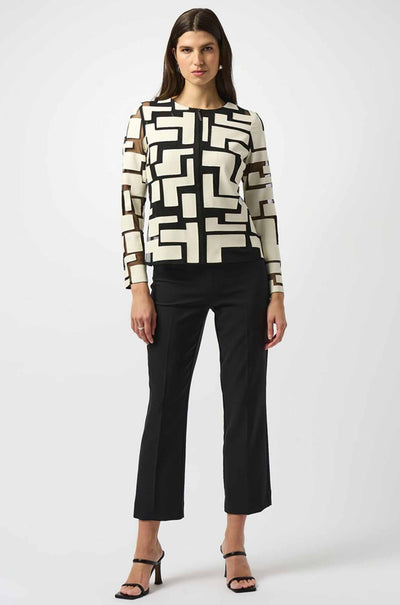Joseph Ribkoff - Mesh and Leatherette Fitted Jacket in Vanilla / Black