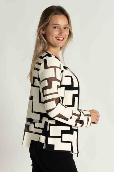 Joseph Ribkoff - Mesh and Leatherette Fitted Jacket in Vanilla / Black