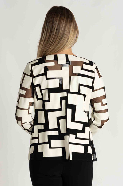 Joseph Ribkoff - Mesh and Leatherette Fitted Jacket in Vanilla / Black