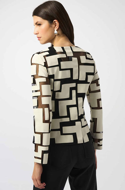 Joseph Ribkoff - Mesh and Leatherette Fitted Jacket in Vanilla / Black