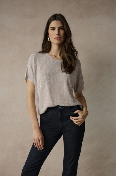 Joseph Ribkoff - Metallic Knitted Tshirt with Rhinestones