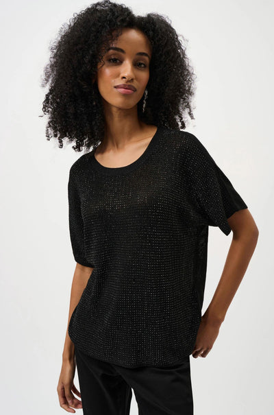 Joseph Ribkoff - Metallic Knitted Tshirt with Rhinestones