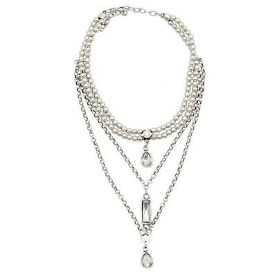 Pewter - 3 Tier Mixed Crystal Necklace