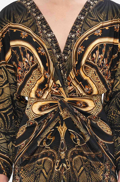 Camilla - Nouveau Noir Long Split Front Twist Dress