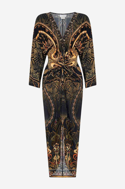 Camilla - Nouveau Noir Long Split Front Twist Dress