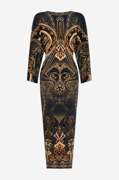 Camilla - Nouveau Noir Long Split Front Twist Dress