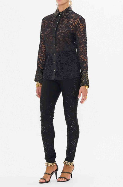 Camilla - Nouveau Noir Stretch Lace Fitted Shirt