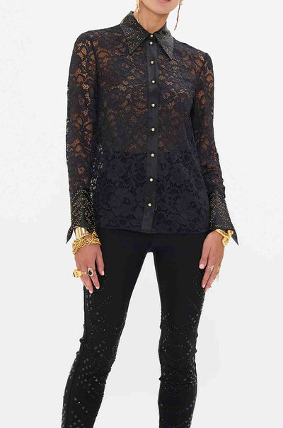 Camilla - Nouveau Noir Stretch Lace Fitted Shirt