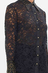 Camilla - Nouveau Noir Stretch Lace Fitted Shirt