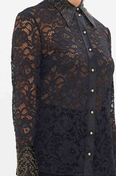 Camilla - Nouveau Noir Stretch Lace Fitted Shirt