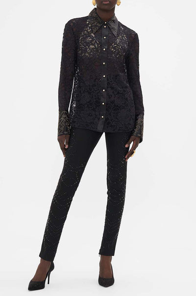 Camilla - Nouveau Noir Stretch Lace Fitted Shirt