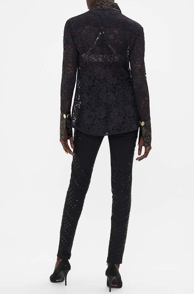 Camilla - Nouveau Noir Stretch Lace Fitted Shirt
